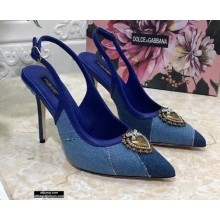 Dolce & Gabbana Heel 11cm Devotion Slingbacks in Patchwork Denim 2021