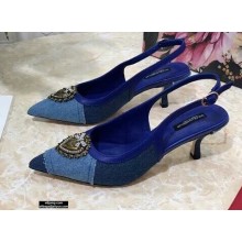 Dolce & Gabbana Heel 6.5cm Devotion Slingbacks in Patchwork Denim 2021