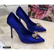 Dolce & Gabbana Heel 10.5cm Satin Pumps Blue with Crystal Bow 2021