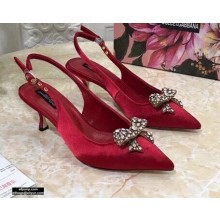 Dolce & Gabbana Heel 6.5cm Satin Slingbacks Red with Crystal Bow 2021