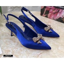 Dolce & Gabbana Heel 6.5cm Satin Slingbacks Blue with Crystal Bow 2021