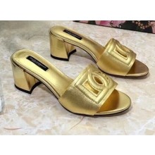 Dolce & Gabbana Heel 6.5cm Calfskin Mules Gold With DG Millennials Logo 2021