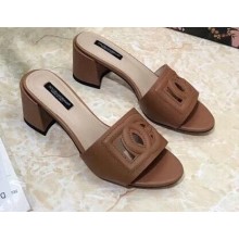 Dolce & Gabbana Heel 6.5cm Calfskin Mules Brown With DG Millennials Logo 2021