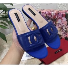 Dolce & Gabbana Calfskin Flat Sliders Blue With DG Millennials Logo 2021