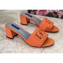 Dolce & Gabbana Heel 6.5cm Calfskin Mules Orange With DG Millennials Logo 2021