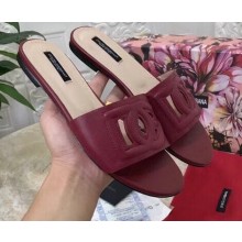 Dolce & Gabbana Calfskin Flat Sliders Burgundy With DG Millennials Logo 2021