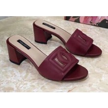 Dolce & Gabbana Heel 6.5cm Calfskin Mules Burgundy With DG Millennials Logo 2021