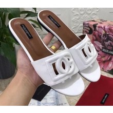 Dolce & Gabbana Calfskin Flat Sliders White With DG Millennials Logo 2021