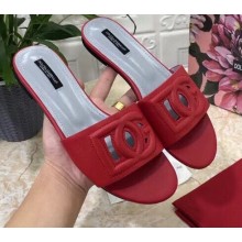 Dolce & Gabbana Calfskin Flat Sliders Red With DG Millennials Logo 2021