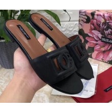 Dolce & Gabbana Calfskin Flat Sliders Black With DG Millennials Logo 2021