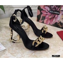 Dolce & Gabbana Heel 10.5cm Leather Chain Sandals Black with Baroque D&G Heel 2021