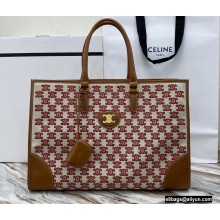 Celine Horizontal Cabas Tote Bag in Textile with Triomphe Embroidery Fox Red 2021