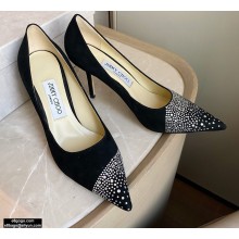 Jimmy Choo Heel 8.5cm Love Pumps Crystal Covered Suede Black 2021