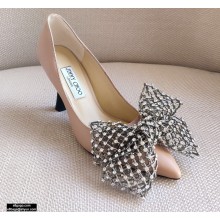 Jimmy Choo Heel 8.5cm SEKA Pumps Nude with Crystal Bow Clasp 2021