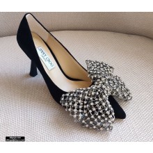 Jimmy Choo Heel 8.5cm SEKA Pumps Suede Black with Crystal Bow Clasp 2021