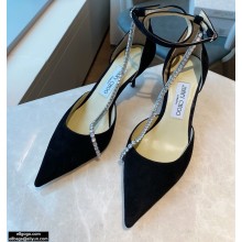 Jimmy Choo Heel 6.5cm TALIKA Pumps Suede Black with Ankel Strap and Crystal Chain 2021
