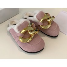 JW Anderson Shearling Lining Chain Loafer Mules Suede Pink 2021
