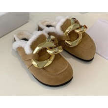 JW Anderson Shearling Lining Chain Loafer Mules Suede Apricot 2021