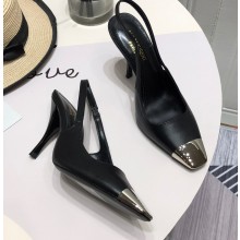 Saint Laurent Heel 9cm Blade Slingback Pumps in Leather Black 2021