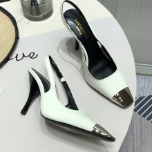 Saint Laurent Heel 9cm Blade Slingback Pumps in Patent Leather White 2021