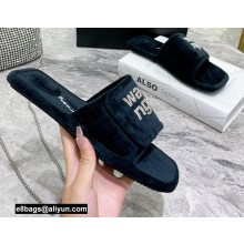 Alexander Wang Lana Padded Velour Crystal Logo Slippers Black 2021