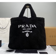 Prada Shearling Tote Bag 1BG130 Black 2021