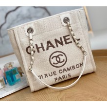 Chanel Mixed Fibers Deauville Small Shopping Tote Bag A67000 White 2021