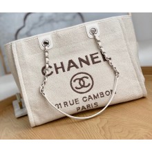 Chanel Mixed Fibers Deauville Medium Shopping Tote Bag A67001 White 2021