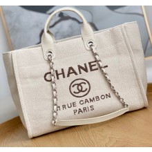 Chanel Mixed Fibers Deauville Large Shopping Tote Bag A66941 White 2021