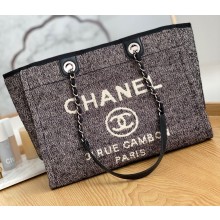 Chanel Mixed Fibers Deauville Medium Shopping Tote Bag A67001 Black 2021