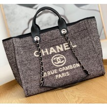 Chanel Mixed Fibers Deauville Large Shopping Tote Bag A66941 Black 2021