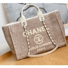 Chanel Mixed Fibers Deauville Large Shopping Tote Bag A66941 Beige 2021