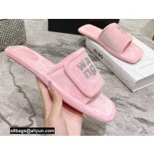 Alexander Wang Lana Padded Velour Crystal Logo Slippers Pink 2021