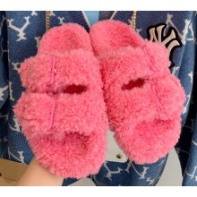Balenciaga Fake Shearling Mallorca Sandals Pink 2021