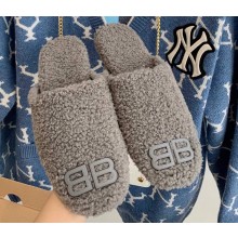 Balenciaga Fake Shearling Cosy BB Mules Gray 2021