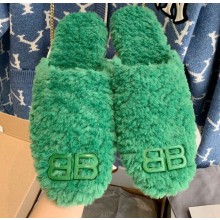 Balenciaga Fake Shearling Cosy BB Mules Green 2021
