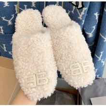 Balenciaga Fake Shearling Cosy BB Mules White 2021