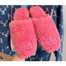 Balenciaga Fake Shearling Cosy BB Mules Pink 2021