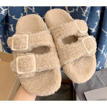 Balenciaga Fake Shearling Mallorca Sandals Beige 2021