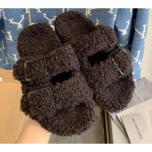 Balenciaga Fake Shearling Mallorca Sandals Black 2021