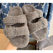 Balenciaga Fake Shearling Mallorca Sandals Gray 2021