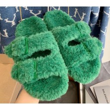 Balenciaga Fake Shearling Mallorca Sandals Green 2021