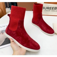 Loro Piana Knit Cocoon Suede Walk Ankle Boots Red