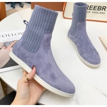 Loro Piana Knit Cocoon Suede Walk Ankle Boots Gray