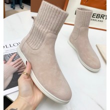 Loro Piana Knit Cocoon Suede Walk Ankle Boots Creamy