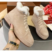 Loro Piana Shearling Fur Suede Nuages Mid Walk Sneakers 10