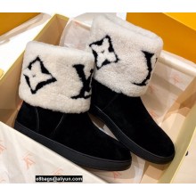 Louis Vuitton Suede Leather and Shearling Snowdrop Flat Ankle Boots Black/White 2021