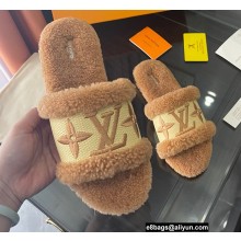 Louis Vuitton Shearling and Raffia Lock It Flat Mules Brown 2021