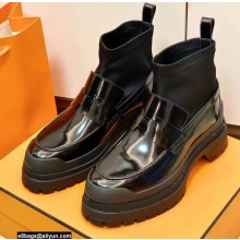 Hermes Heel Brushed Leather Ankle Boots Black Handmade
