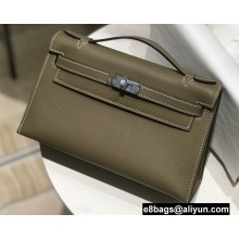 Hermes Mini Kelly 22 Pochette Bag Etoupe in Swift Leather with Silver Hardware